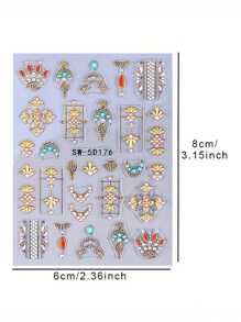 2 Pieces Of Bohemian Star Moon Sun Relief Nail Art Stickers - Yellow, Red, Blue, And Purple Stars, Moon, Sun, And Pearl Art Designs, 5D Relief Craftsmanship, Disposable Self Adhesive Back Adhesive Nail Stickers Suitable For Women, Bohemian Star Moon Theme Style, Easy To Stick Nail Decoration Stickers