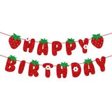 New Strawberry Theme Birthday Party Decoration Set, Happy Birthday Bunting Flag, Strawberry Birthday Home Decor, Room Background Decor, DIY Kit