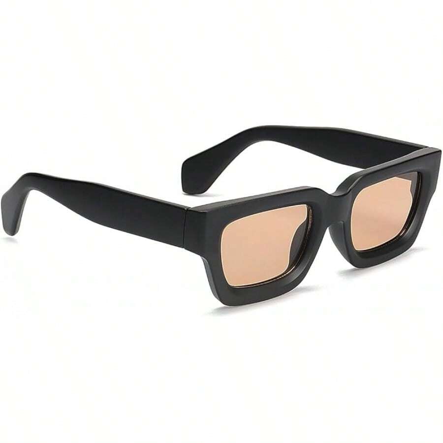 Square Men Women Fashion Thick Rectangle Glasses Shades Designer Style - Brown - View 1