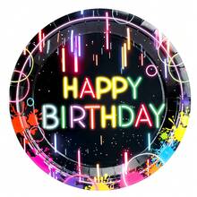 10pcs/50pcs/80pcs Neon Party Supplies Let Glow Party Decorations Including Disposable Paper Plates Cups Napkins Glow In The Dark Theme Decoration For Blacklight Neon Birthday Party Supplies - Multicolor - View 6