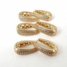 Women's Zirconia Drop-Shaped Hoop Earrings 18k Gold Plated 925 Silver - Vàng - Xem 3