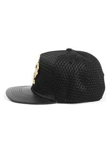 1pc Men's Metal Crown Decor PU Brim Casual Snapback Hat, Adjustable Sun Protection Outdoor Hat, Spring & Autumn