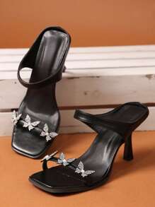 2025 Hot Women Sandals Butterfly Fashion Sexy PU Leather Rhinestone High Heel Slippers For Holiday, Wedding, Party, Summer