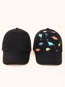 2pcs Baby Outdoor Sun Protection Dinosaur Print Baseball Cap With Breathable Mesh - Black - View 3
