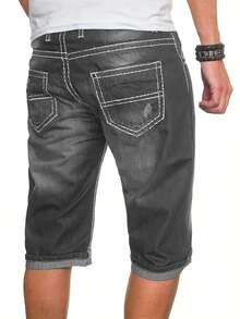 Men's Fashionable Washed Pocket Stretch Denim Jeans - Grey - View 2