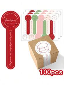 (100pcs/Pack) Colorful Pudding Stickers, Cake Strips Self-Adhesive Sealing Stickers, Non-Adhesive Stickers For Cookie/Baking Packaging School Supplies,Back To School