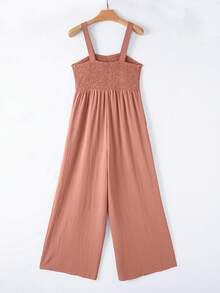 Acelitt 女士纯色方领褶裥拼接口袋休闲度假宽松阔腿无袖连体裤，夏季