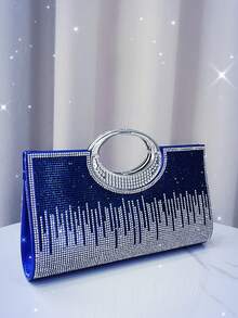 新款闪亮手拿包、小方形手提包、晚装包、镶满水钻的婚礼手拿包、单肩包 - 寶藍色 - 查看 3