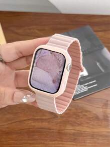 Set de 2 correas magnéticas de silicona de dos colores con funda protectora de silicona compatible con de 42 mm, 38 mm, 40 mm, 41 mm, 44 mm, 45 mm, 46 mm, 49 mm. Accesorio de reloj inteligente de moda para Series Ultra2, Ultra SE2, SE, 10, 9, 8, 7, 6, 5, 4, 3, 2, 1 para mujeres. Color rosa como regalo para estudiantes que regresan a la escuela.