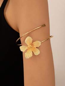 1pc Exaggerated Minimalist Metal Rhinestone Geometric Butterfly & Leaf Pattern Adjustable Bangle Bracelet, Fashionable Summer Vacation Outfit, Blogger Recommended Gift For Girlfriend