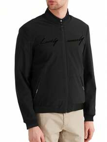 Men's Letter Embroidered Bomber Jacket,Gift For Friends,Husband,Boyfriend - Xem 2