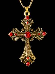 1pc Vintage Cross Pendant Necklace, Fashionable Sweater Chain Suitable For Women And Men