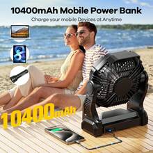 Portable Camping Tent Fan With LED Light & 10400mAh Rechargeable Battery – Quiet Outdoor Fan And Power Bank For Travel, Hiking, Home, Desk, And Sleeping,Travel Essentials Hand Held Fan,Portable Fans - màu đen - Xem 2