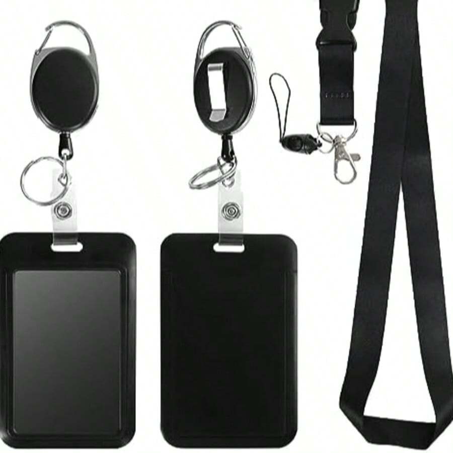 Retractable ID Badge Holder With Breakaway Lanyard,Heavy Duty Badge Reel,Detachable Keychain, Cruise Ship Cards Holder,For Nurse Officer Teacher Security Staff Women Men,School Supplies,Back To School - Black - View 1