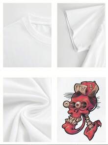 Edgy Red Skull Graphic Summer Clothes 100% Cotton 220g Heavyweight For Bold Look