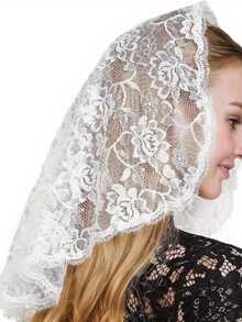 1 件新娘蕾丝面纱教堂婚礼头饰单层边饰头饰婚礼配饰 - 彩色 - 查看 1
