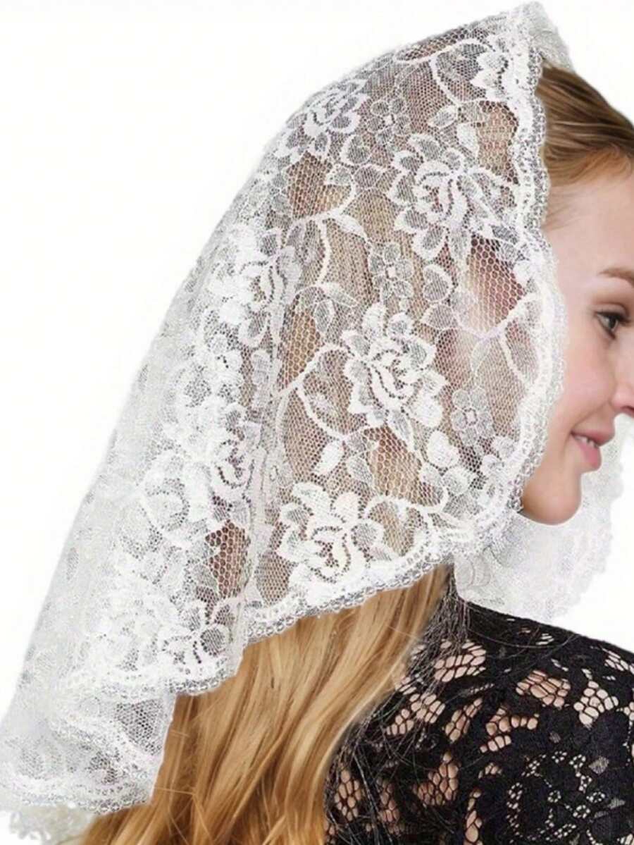 1 件新娘蕾丝面纱教堂婚礼头饰单层边饰头饰婚礼配饰 - 彩色 - 查看 1