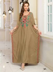 Women's Elegant Embroidered Dress Plus Size Bohemian Batwing Sleeves Dubai Abaya Casual Holiday Dresses Outfits