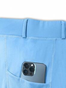 Women's Sky Blue Horseback Riding Leggings, Mid-Waist, Slimming, Pockets On Sides, Friction-Resistant, Elastic, Breathable, Sweat-Wicking, Soft And Comfortable, Suitable For Outdoor Horse Riding Sports - Baby Blue - View 7