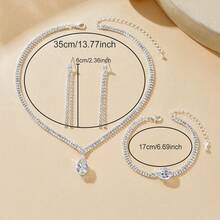4 件套多功能水钻水滴吊坠项链、耳环、手链首饰套装，适合女士、派对佩戴