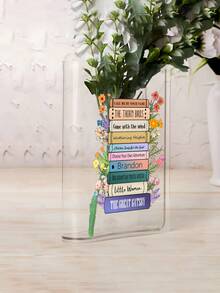 Custom Acrylic Flower Vase Personalized Transparent Book Lover Vinyl Record Style Desktop Decoration Unique Gift Idea The Next Chapter Graduation Present Back To School Gift From Family For Music And Literature Fans Office Decor Minimalist Home Decor House Decoration Living Room Display Shelf Art Birthday Gift For Her Or Him Father's Day Gift,Graphic Print - Multicolor - View 7