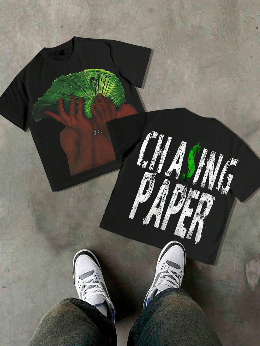 CHASING PAPER,Money,Y2k Pattern... 100% Cotton T-Shirts Feature A Youthful And Fashionable Design. They Come They Are Perfect For Casual Wear And Street Style. They Are Excellent Gifts For Friends And Family.Beer Shirt,Funny T Shirts,Dad,God Shirts,Alien - màu đen - Xem 1
