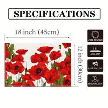 4pcs Set Poppy Flower Printed Linen Placemats - Woven Linen Rectangle Table Mats For Dining, Kitchen, Coffee Table, Dining Table Decor - Multicolor - View 3