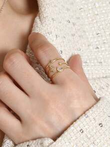 1 件女士可调节方晶锆石星月设计戒指，奢华水晶戒指首饰 - 彩色 - 查看 15