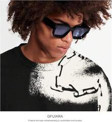 Square Men Women Fashion Thick Rectangle Glasses Shades Designer Style - Biru - View 5