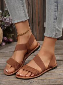 صنادل نسائية موضة ربيع/صيف جديدة، صنادل كاجوال عصرية على الطراز الروماني بألوان أسود وبيج وبني، صنادل شاطئ مريحة ذات لون سادة منسوجة، صنادل ذات كعب سميك موصى بها من قبل المدونات، أحذية شاطئ صيفية، صنادل أنيقة ذات إبزيم وكعب منخفض وأصبع مستدير، صنادل خارجية بسيطة مقاومة للروائح وغير انزلاقية، صنادل مسطحة قابلة للارتداء، مقاس صغير للنساء