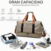 JeeLeeko Maleta Deportiva Bolsa para gym Diseño de Separación Húmedo y Seco Bolsa de viaje con ompartimento para Zapatos, para Hombres y Mujeres moda impermeable(Caqui) - Caqui - Ver 8