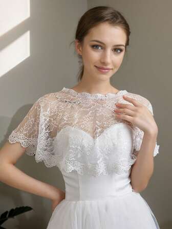 1pc Women's Spring/Autumn Lace Lightweight Capelet Shawl, Bridal Shawl, Bridesmaid Arm Cover Shawl