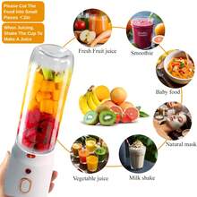 Przenośny blender do koktajli i koktajli, owoców, warzyw, mały blender ładowany przez USB z kubkiem podróżnym i pokrywką, osobisty blender, urządzenie do koktajli, przenośny blender do koktajli, elektryczny blender, mały blender do koktajli, mini mikser do soków do domu, podróżny - Biały - Zobacz 11