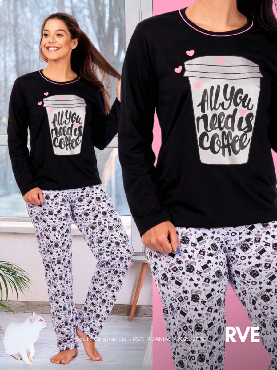 Women's Pajamas Winter Long Faux Drawstring Cute Elegant Luxurious Woman Casual Young Casual Knitted Fabric Long Sleeve Cup Coffee Cute - 白色 - 查看 1