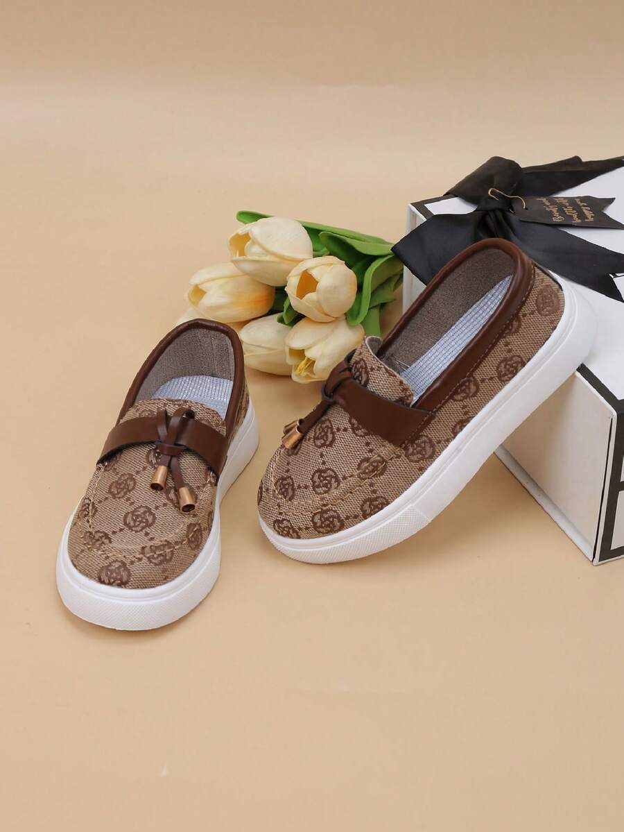 Kids' New Breathable Floral Print Simple Slip-On Casual Sneakers - Khaki - View 1