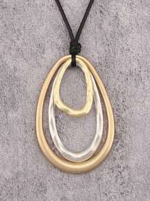 1 Stück modischer, eleganter ovaler, wassertropfenförmiger, übertriebener Metallkette, unisex multi-schleifiges asymmetrisches geometrisches Design, personalisierte Kette mit schwarzem Wachsseil und langer Kette, Geschenk für Freundin, Mutter oder Geliebte