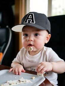 1 pieza Gorra de béisbol ajustable con letra bordada A-Z para recién nacidos, bebés y niños pequeños, sombrero casual unisex para exteriores, color blanco hueso, 1-3 años - Negro - Ver 3