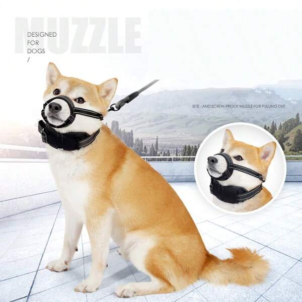 Dog Muzzle With Collar, All-In-One Pet Muzzle Leash, Anti-Barking Dog Mouth Cover, Black