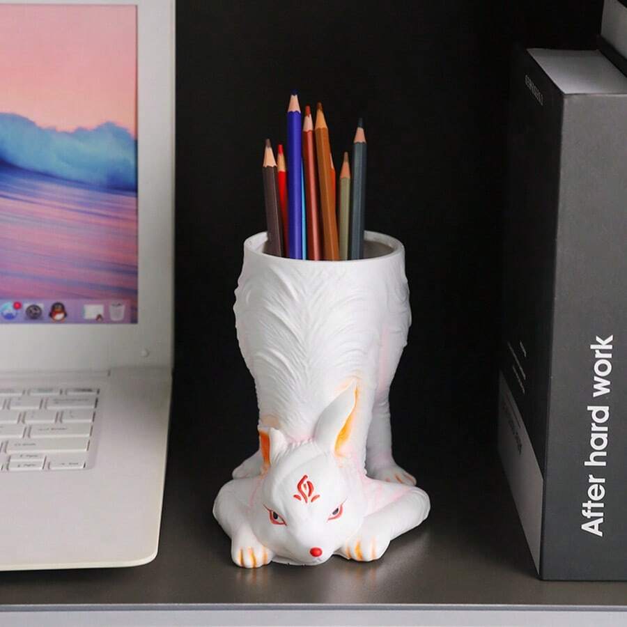 1pc Minimalist Creative Pen Holder For Office Desk Vanity Makeup Brush Organizer Modern Desk Decor Storage Container Cute Aesthetic Gift For Friends Students Family Home Room - White - View 1