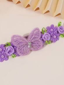 1 buah Bando Ungu Motif Bunga Kupu-kupu, Aksesori Rambut Elegan dan Indah - Purple - View 3