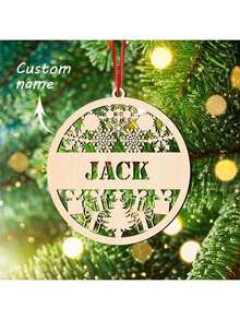 1pc,Custom Name Christmas Wood Products, Custom Christmas Decorations, Custom Christmas Gifts, Gifts For Friends, Custom Personalized Decorative Panels, Living Room Decorations, Bedroom Decorations, Christmas Tree Decorations - Wood Color - View 3