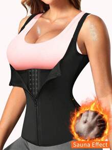 1pc Women Sports Waist Trainer Vest With Zipper Compression Bustier Shapewear, Adjustable Shoulder Strap Exercise Waist Belt Suitable For Workout Home Sports And Walk