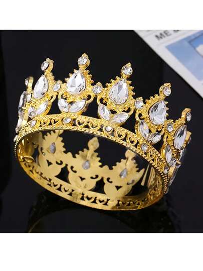 Baroque Style Zinc Alloy Crown, Multi-Colored Floral Decor, Royal Headpiece For Princess, Prince, King, Beauty Queen, Ladies, Wedding, Halloween, Cake Toppers, Party Decorations