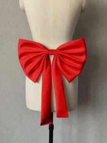 1 件缎带蝴蝶结，配短飘带后背装饰，纯色涤纶腰饰配件