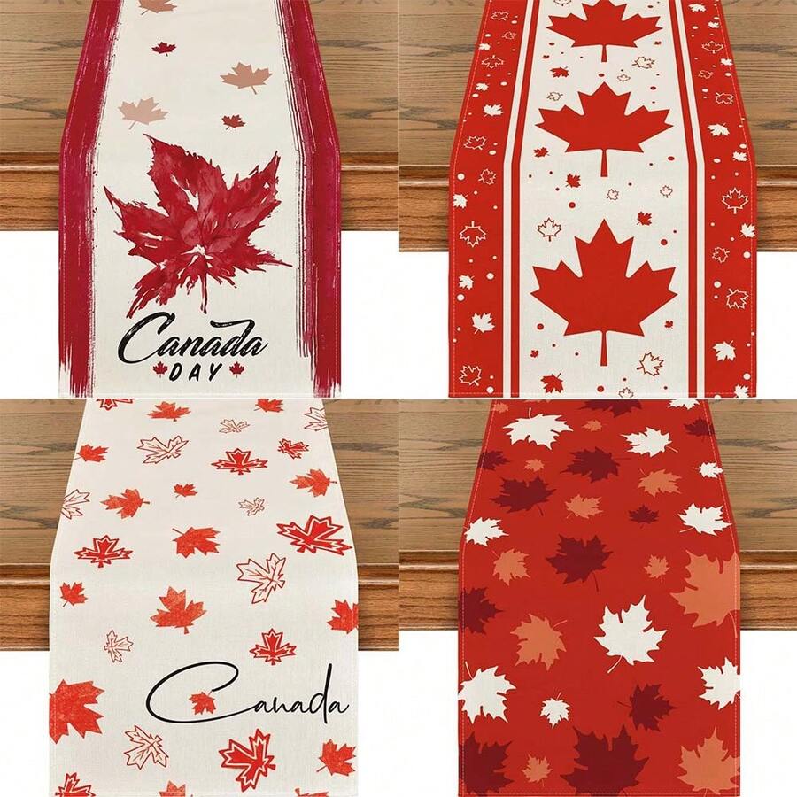 Caminho de mesa com folhas de bordo para o Dia do Canadá, decoração de mesa de jantar e cozinha para festas em casa