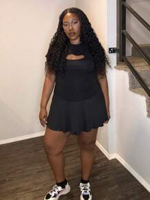 Truni Plus Size Asymmetrical High Waisted Flared Skirt