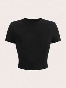 2 pezzi magliette da donna a maniche corte, collo rotondo, attillate, crop top, stile casual, per primavera ed estate, magliette da donna, top basic, crop top, top per uscire, outfit donna per primavera ed estate, maglietta a maniche corte, vestiti di primavera, top, top da donna per l'estate, outfit estivi, crop top, maglietta, top nero, top bianco