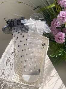 1 par de calcetines con volantes de doble capa de organza con estilo japonés, lindos y con puntos de cristal, para primavera/verano