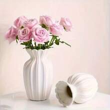 1pc Perfect White Ceramic Vase, Modern Minimalist White Ceramic Vase - Ideal For Home Decor, Living Room, Foyer Or Cabinet Display