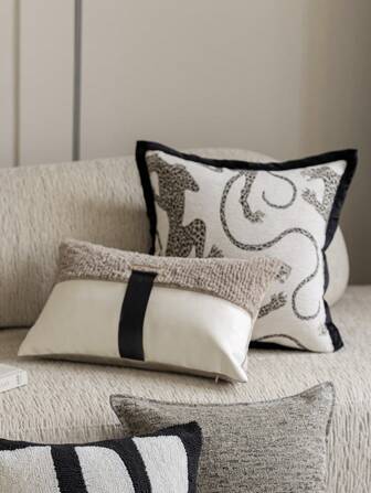 1 或 2 件豹纹枕套，北欧风格 PU 皮革拼布毛绒枕套，带扣设计，适用于卧室、客厅、汽车、花园、家居装饰，30 * 50 厘米、45 * 45 厘米，四季使用（不含枕芯）